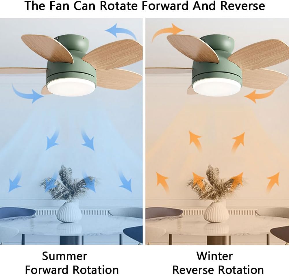Flush Mount 32in Ceiling Fan with Light 6 Speed Quiet Green Ceiling Fans Remote LED Ceiling Lights Fan Lighting Timing Reversible Fan Light for Bedroom Kids Room Lounge