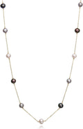 Belacqua Cultured Freshwater Pearl Station Necklace in 10K White or Yellow Gold,Size 6MM-7MM, 18 Inches Dainty Cable Chain, Real Jewelry for Women, Gift Box Included