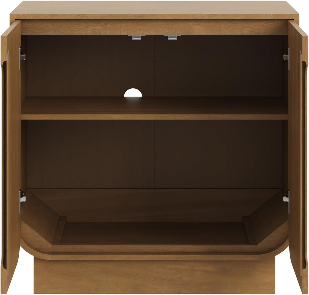 Nathan James Joey Mid Century Modern Storage Cabinet, Arched Accent Cabinet with Rounded Bottom Edges and Integrated Door Pull Cutouts, Light Brown