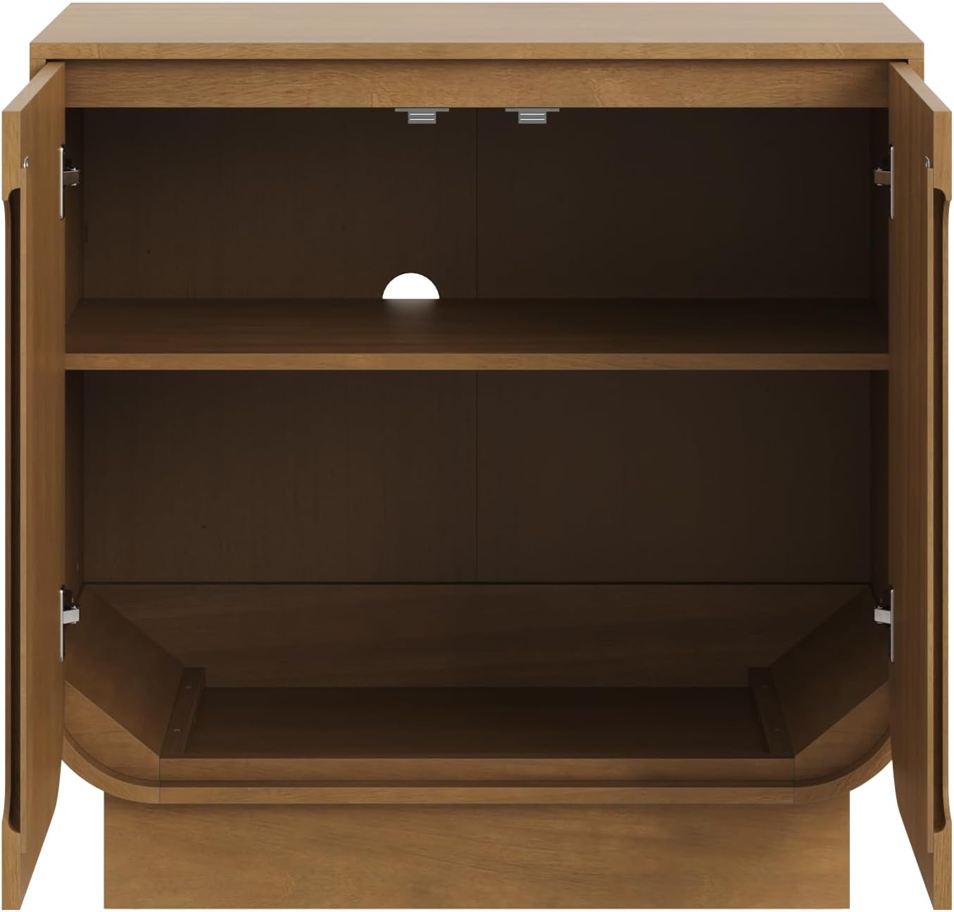 Nathan James Joey Mid Century Modern Storage Cabinet, Arched Accent Cabinet with Rounded Bottom Edges and Integrated Door Pull Cutouts, Light Brown