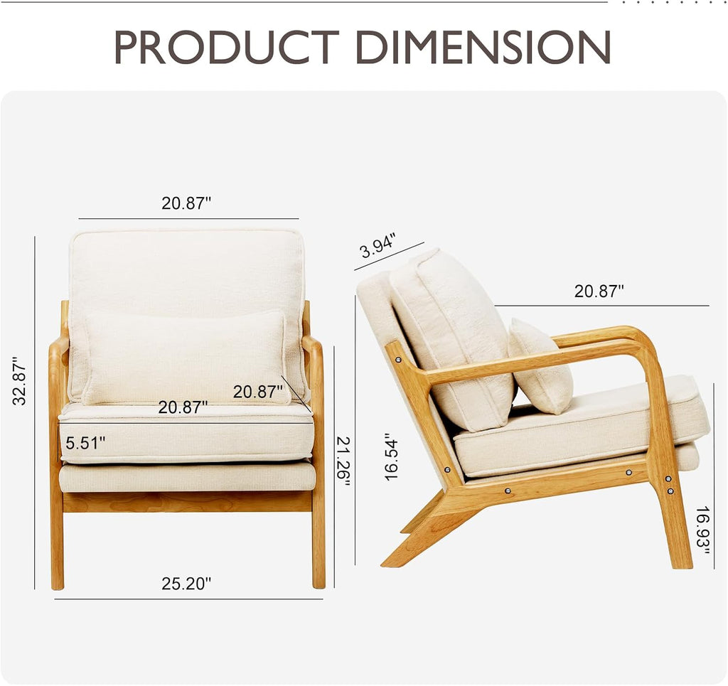 MALOL Modern Accent Chair Set of 2 with Lumbar Pillow, Relaxing Mid Century Chair Armchair with Solid Wood Frame & Soft Cushion, Reading Leisure Armchair for Living Room, Beige