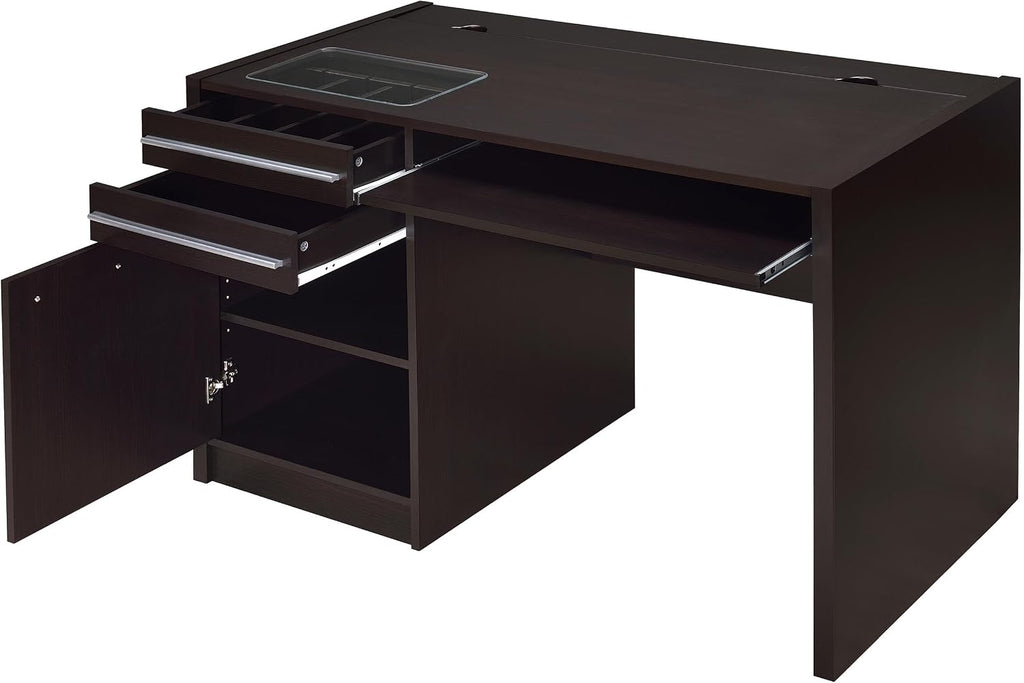 Coaster Home Furnishings - Halston - Engineered Wood - 47-Inch Computer Desk with Drawers, Door Cabinet & Lift-Top Storage, Tempered Glass Top, Contemporary Style - Home Office - Cappuccino - 800702
