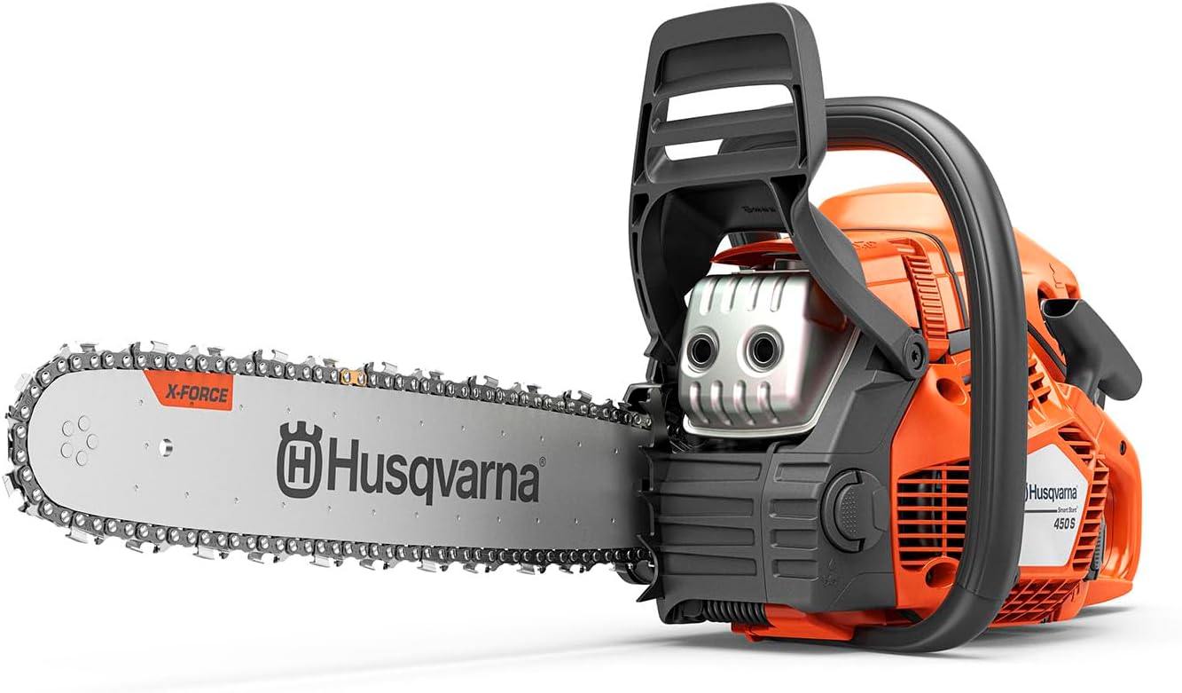 Husqvarna 450S Rancher Gas Chainsaw 20 Inch, 50.2-cc 3.2-HP, 2-Cycle X-Torq Engine, With Automatic Oiler, For Tree Pruning, Yard Cleanups and Firewood Cutting, Gifts For Men