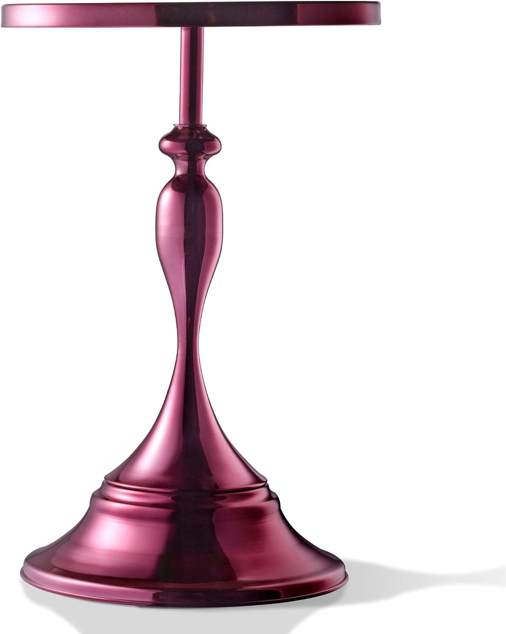Homes: Inside + Out Halric Modern 24' Tall Round End Table with Decorated Tabletop and Iron Metal Base, Accent Furniture, Elegant Pedestal Stand for Living Room, Home Office, Chrome Purple