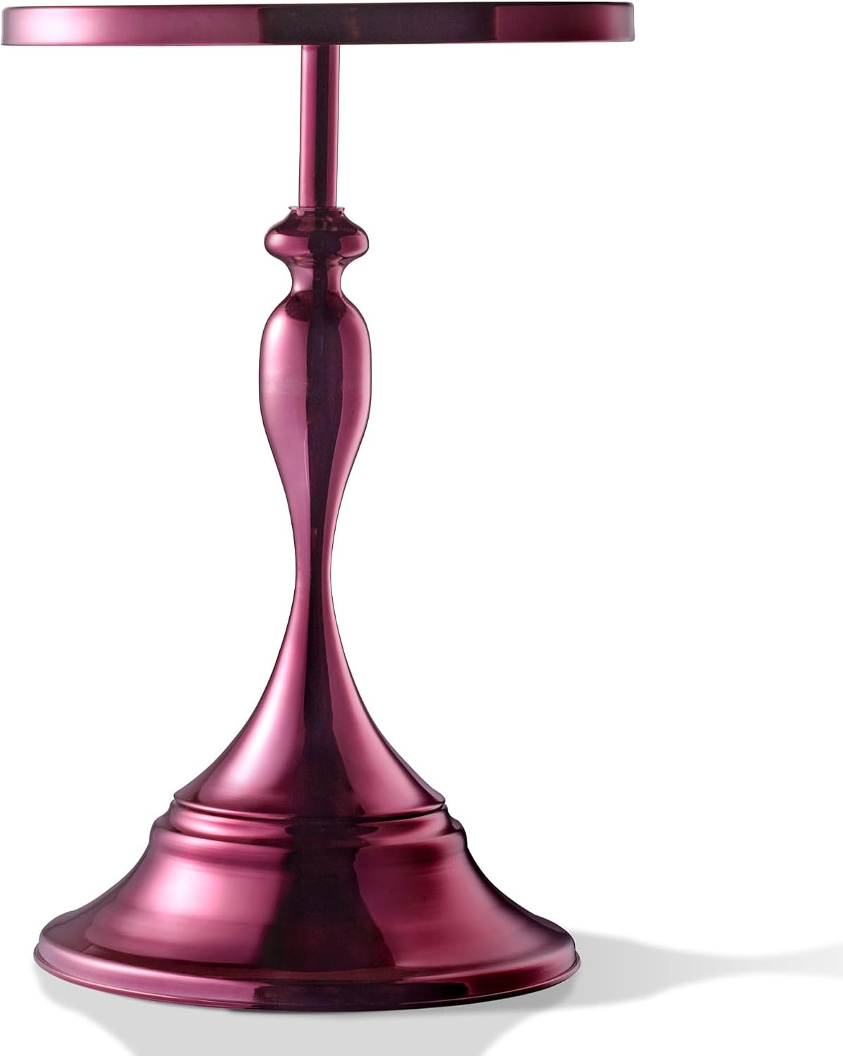 Homes: Inside + Out Halric Modern 24' Tall Round End Table with Decorated Tabletop and Iron Metal Base, Accent Furniture, Elegant Pedestal Stand for Living Room, Home Office, Chrome Purple