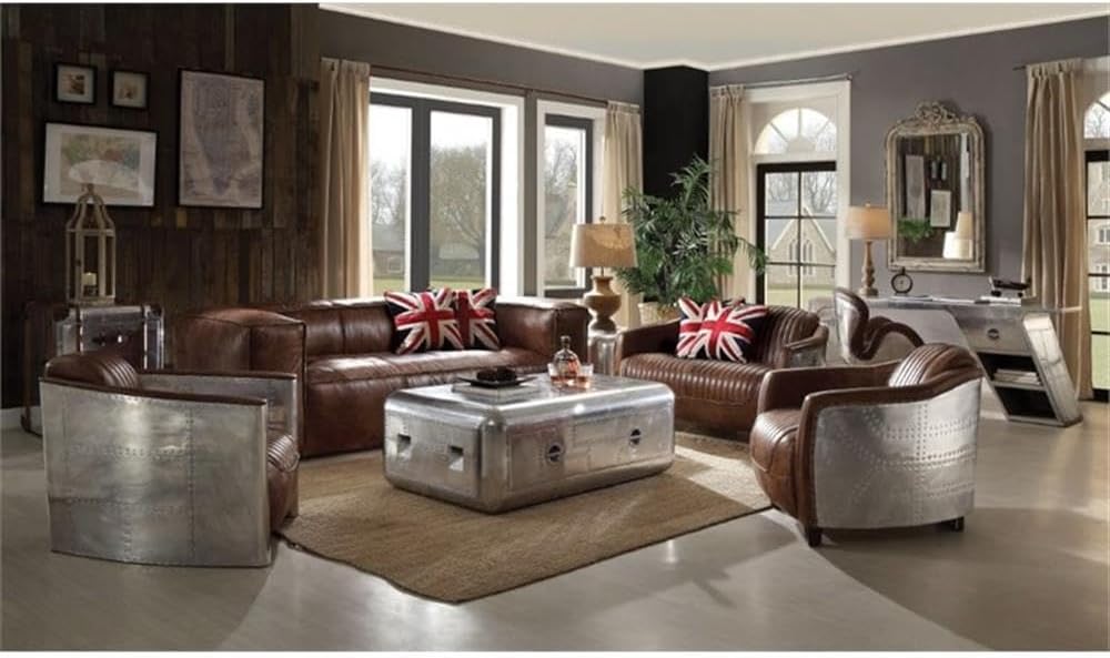 Acme Brancaster Chair in Retro Brown Top Grain Leather and Aluminum