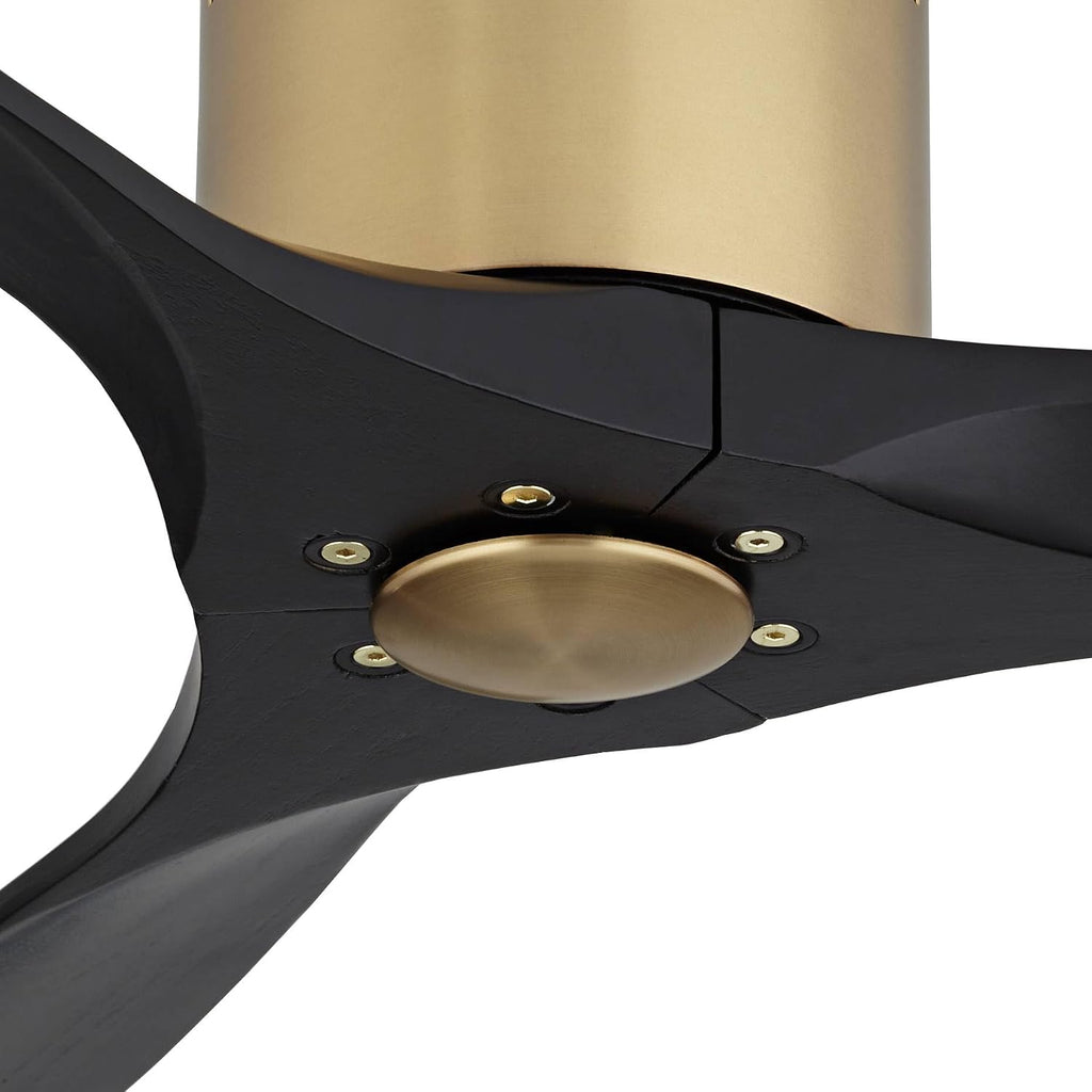 Casa Vieja 52' Windspun Modern Indoor Ceiling Fan 3 Blade Remote Control Brass Finish Motor Black Finish Wood Blades Bedroom Living Room Kitchen Dining Office Hugger DC Motor Flush Mount Low Profile