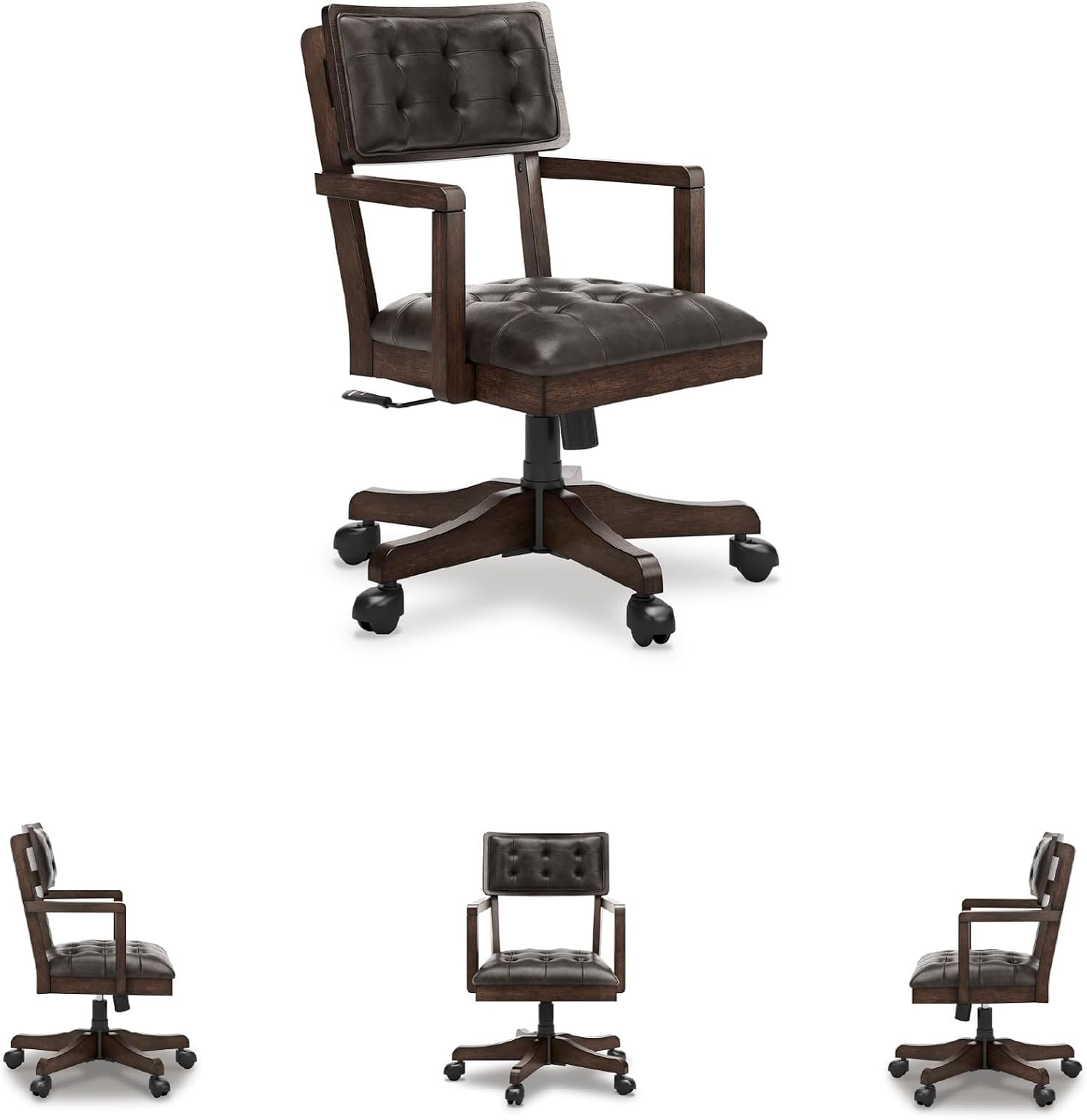 Signature Design by Ashley Breckington Contemporary Faux Leather Tufted Home Office Desk Chair with Adjustable Height and Casters, Solid Wood, 28.75' W x 28.75' D x 38' H, Dark Brown
