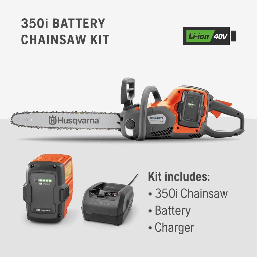 Husqvarna Power Axe 350i Cordless Electric Chainsaw, 18 Inch Chainsaw, Brushless Motor and Quiet Superior Cutting Power, 40V Lithium-Ion 7.5 Ah Battery and Charger Included, Gifts For Men, 970601202