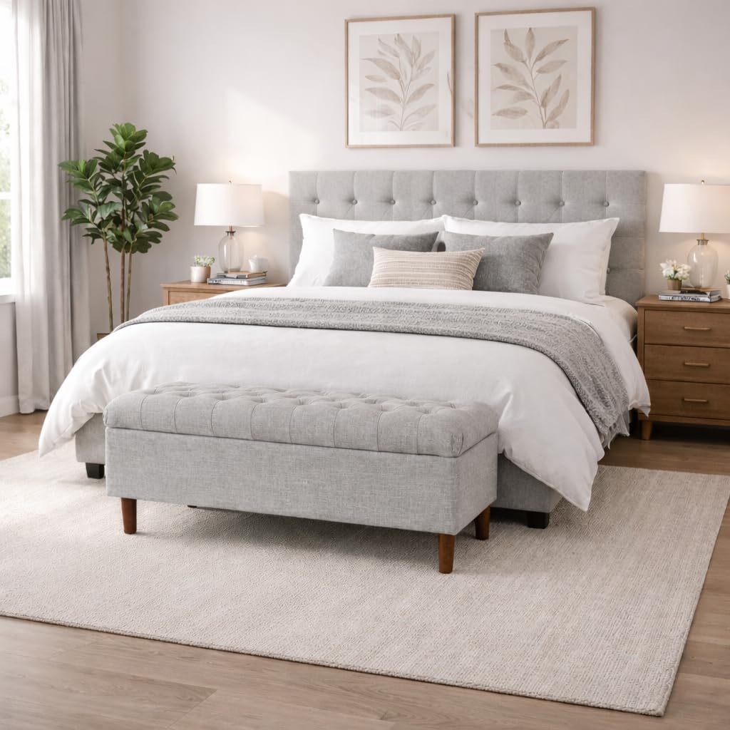 HomePop 40' Ainsley Button Tufted Storage Bench - Gray Woven
