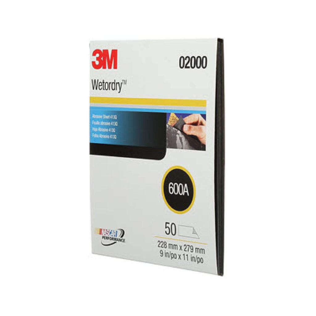 3M Wetordry Abrasive Sheet 02000, 600, Flexible, Durable, Surface Finishing, Waterproof, 9 in x 11 in, 50 Sheets (Pack of 5)