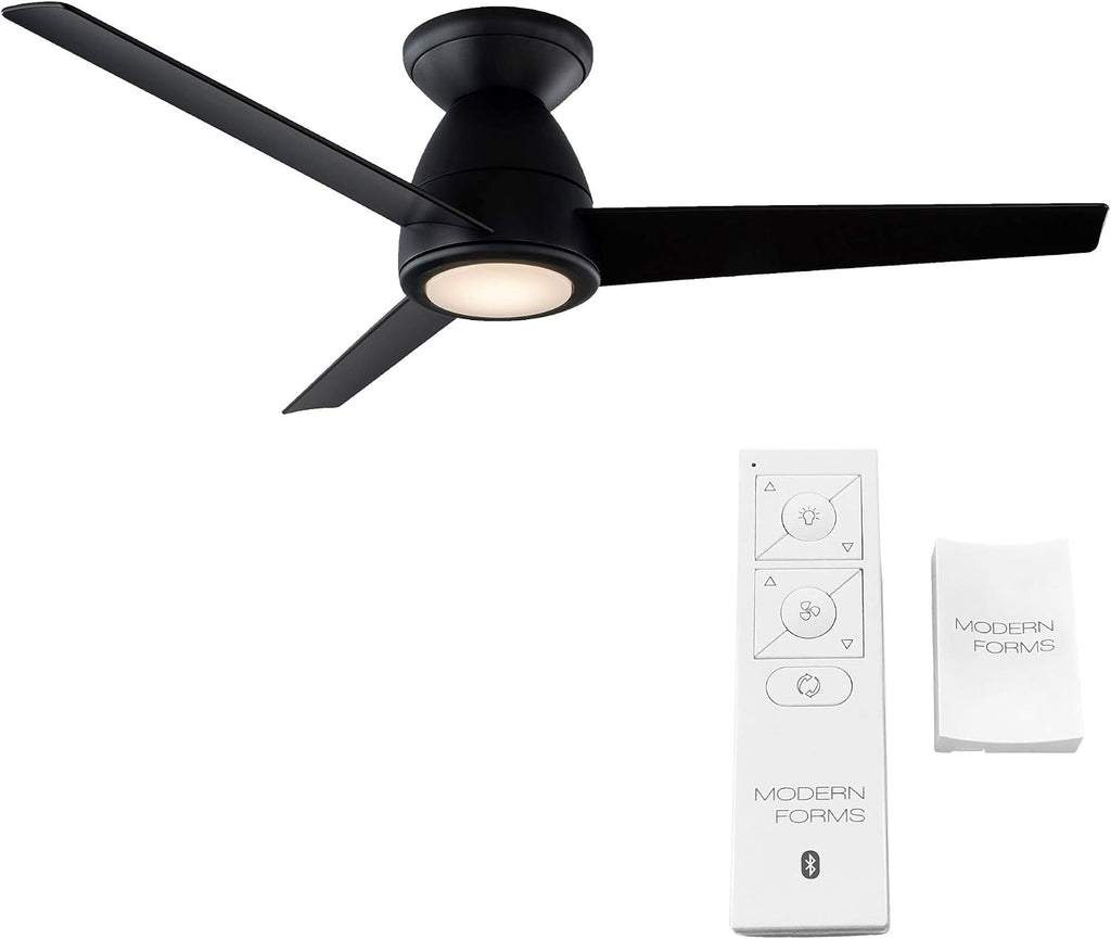 Tip Top Smart Indoor and Outdoor 3-Blade Flush Mount Ceiling Fan 44in Matte Black with 3500K LED Light Kit and Remote Control worksworks with Alexa and iOS or Android App
