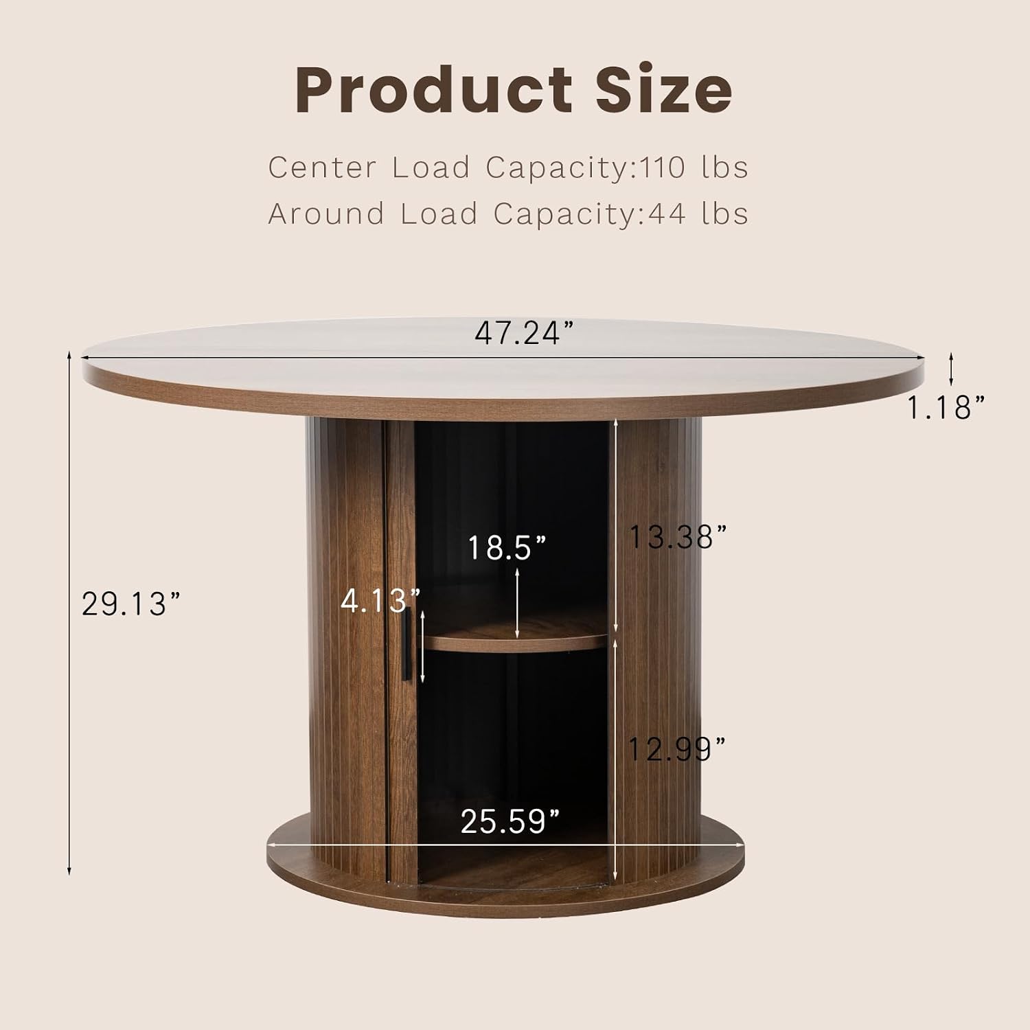 47' Round Dining Table with 2-Tier Hidden Storage - Space Saving Wood Kitchen Table for Small Spaces, Seats 4-6, Mid-Century Modern Circle Design,Brown