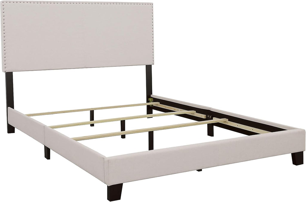 Coaster Home Furnishings - Boyd - Wood - Upholstered Panel Bed with Chrome Nailhead Trim, Open Frame and Transitional Design - Bedroom - Full Size - Ivory - 350051F