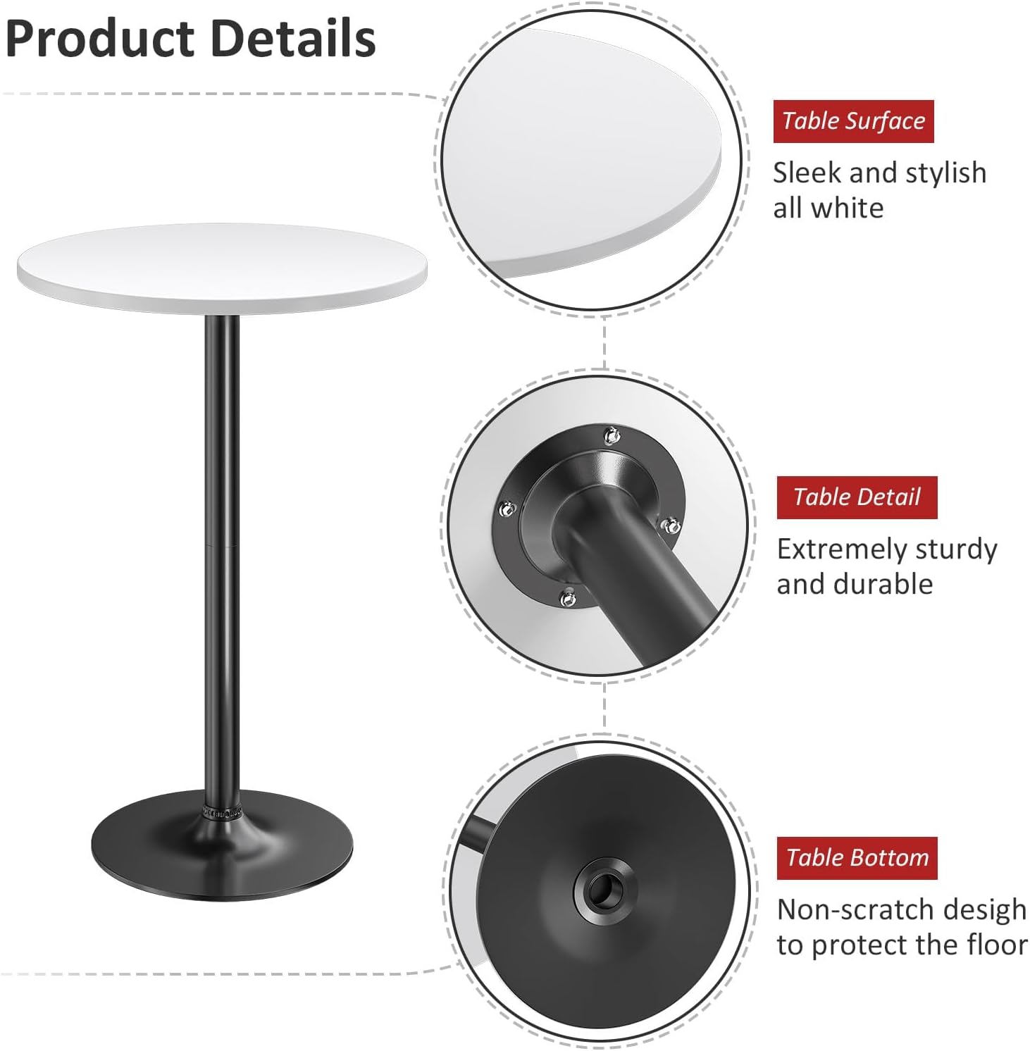 Furmax Bistro Pub Table Round Bar Height Cocktail Table for Home Bar, Round Bar Tables for Party, Dining Room, Living Room and Wedding, Metal Base MDF Top, 40.6 Inch Height (4, White-1)
