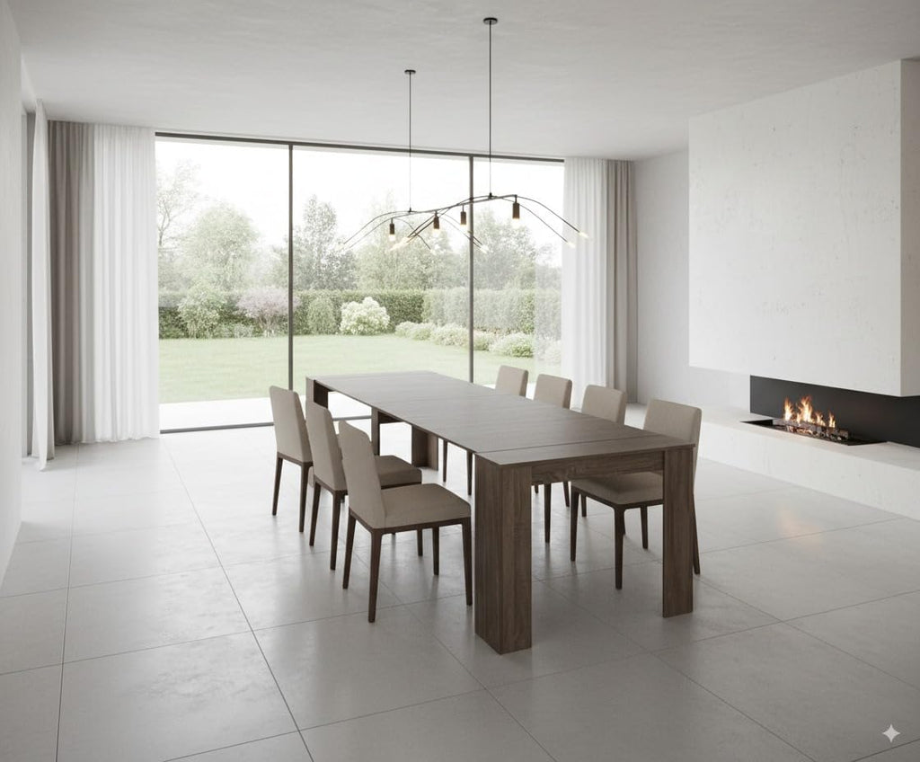 20' to 118.5' Extendable Console to Dining Table, Transformer Dining Table for 2-12 People, Space-Saving Modern Large Table, Expanding Dining Room Table, Gray