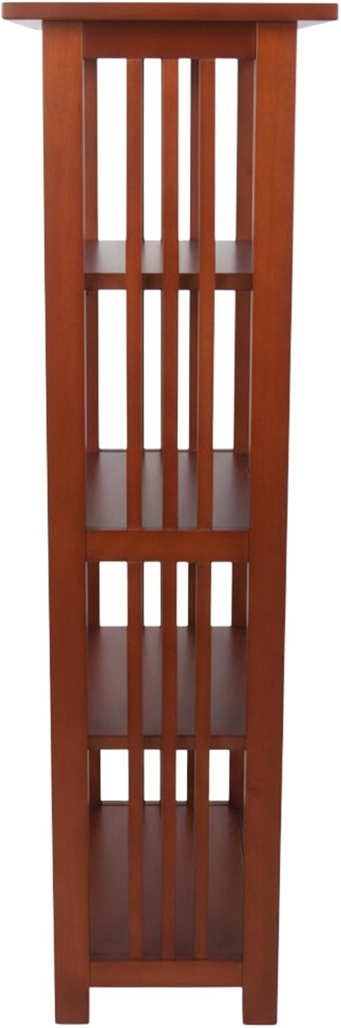 Alaterre Furniture Mission 4-Tier Bookcases with Adjustable Shelves – Mid-century Modern 48-Inch Wood Bookshelf for Living Room, Bedroom or Home Office (Cherry)