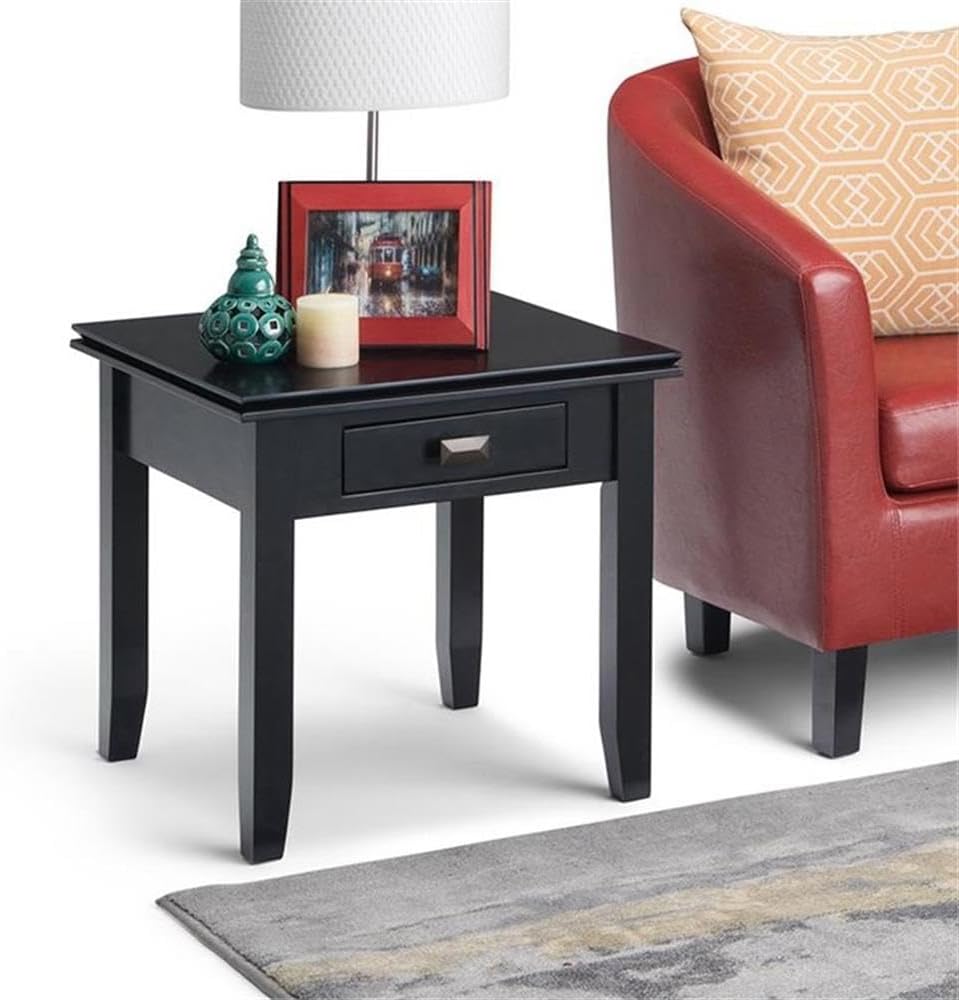 SIMPLIHOME Artisan SOLID WOOD 21 inch Wide Square Transitional End Side Table in Black for the Living Room and Bedroom