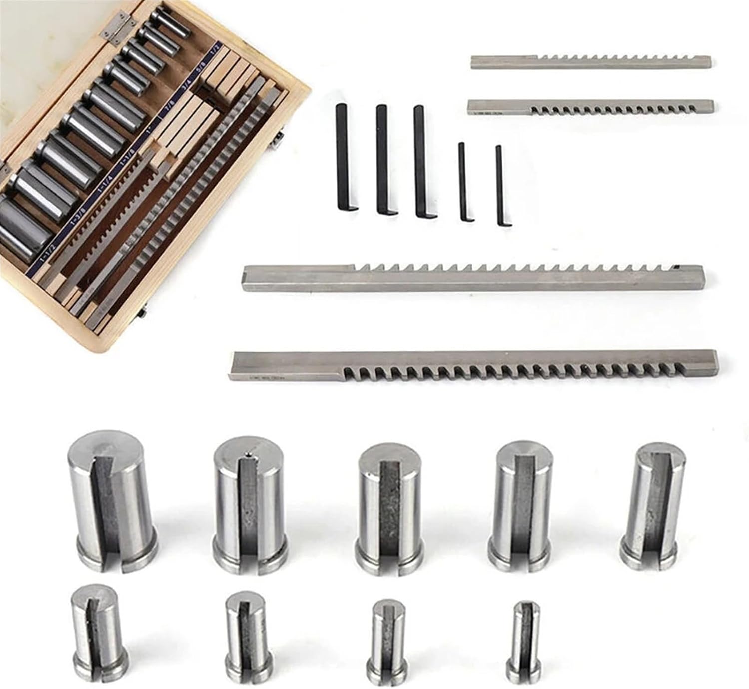 Keyway Cutting Tool 18pcs Keyway Broaches Set Bushing Shim 1/2-1-1/2 Broach High Speed Steel Cutting Tool for CNC Cutting Machine Too