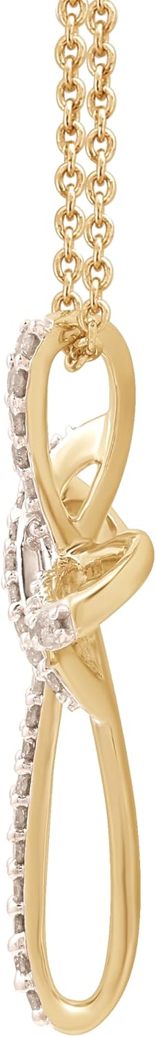 GILDED 14K Yellow Gold over 925 Sterling Silver Necklace for Women with Natural Diamond and Twist Cross Pendant, 14K Gold Plated over Sterling Silver, 925 Sterling Silver, 18' Cable Chain, 1/4 Carat Total Weight Diamonds & Elegant Gift Box Included
