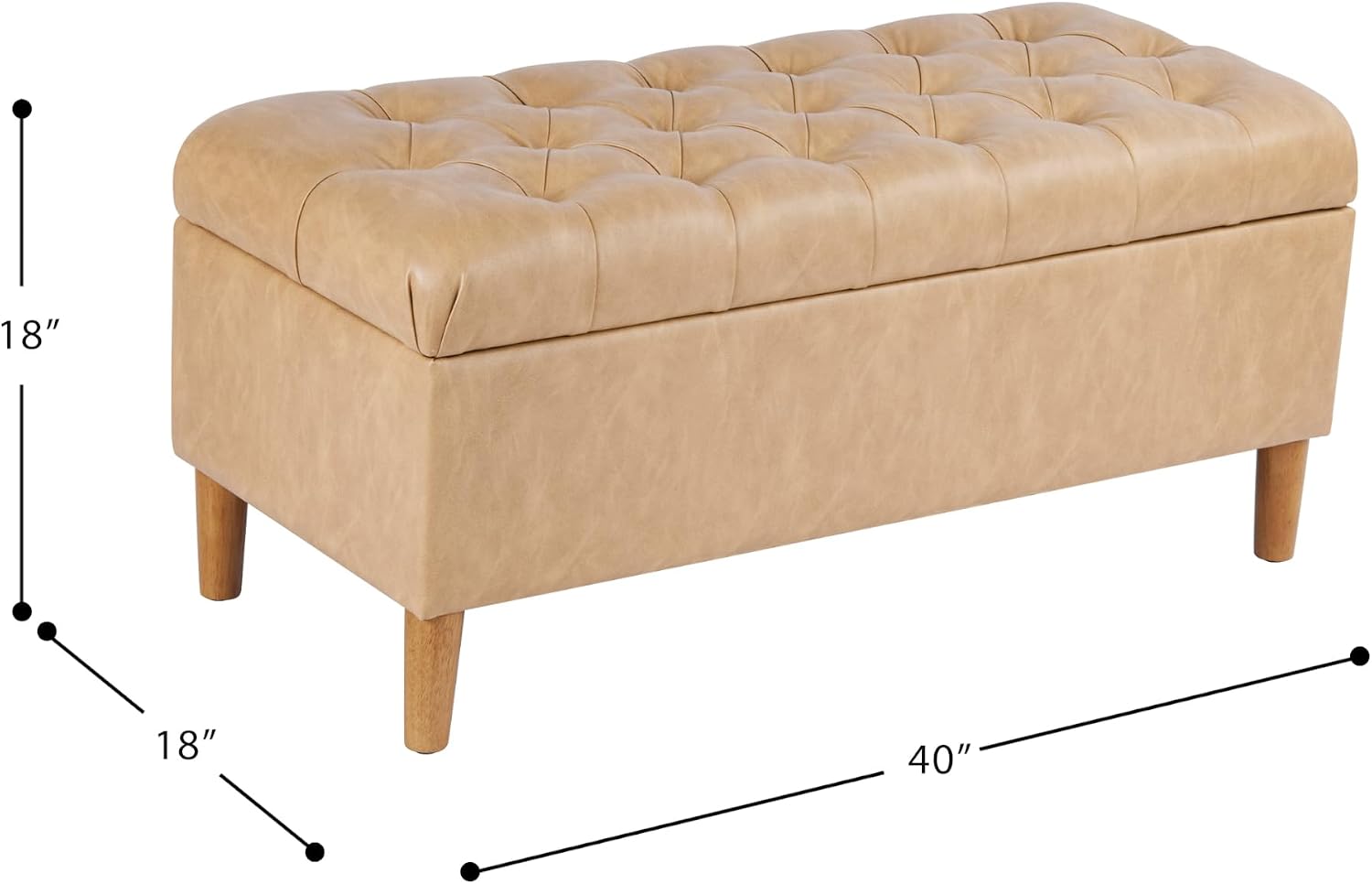HomePop 40' Button Tufted Storage Bench with Cone Wood Legs - Sand Faux Leather