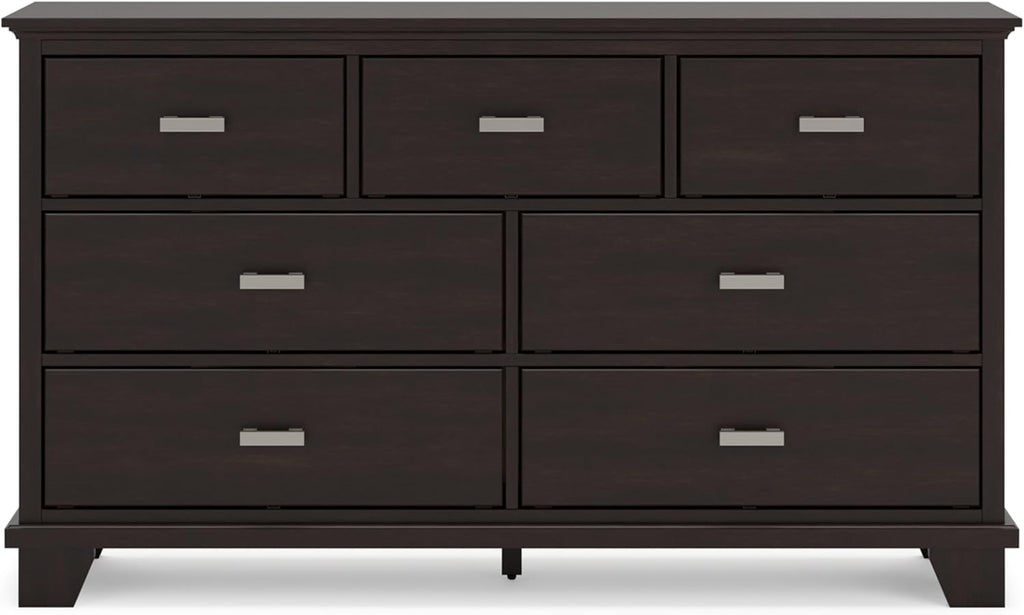 Signature Design by Ashley Covetown Bedroom Dresser, 62-Inch Wide 7-Drawer Storage, Dark Brown, Quick and Easy Assembly, Hardwood Solids, Engineered Wood Veneer, and MDF Substrates