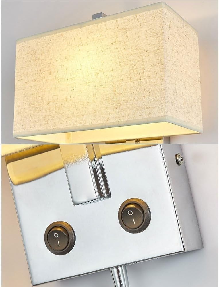 Modern Fabric Wall Sconces with Spotlight Indoor Lighting for Living Room Bedroom Dining Bathroom Dresser Wall Lamp with Switch(A)