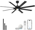 72 Inch Ceiling Fan With Light, Industrial Ceiling Fan With 8 Aluminium Metal Blades, Smart Fan Compatible with Alexa, Garage Indoor Fan For Living Room and Patio, ZCCF05ABK-72