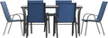 Flash Furniture Brazos Commercial Outdoor Dining Set, 60' Tempered Glass Patio Table with Umbrella Hole, 6 Stack Chairs with Flex Comfort Seats and Backs, Navy/Black