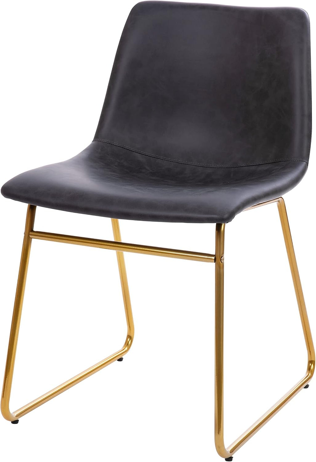 Flash Furniture Butler 18' LeatherSoft Dining Table Height Chairs, Mid-Century Modern Bucket Style Dining Chairs, Set of 2, Dark Gray/Gold