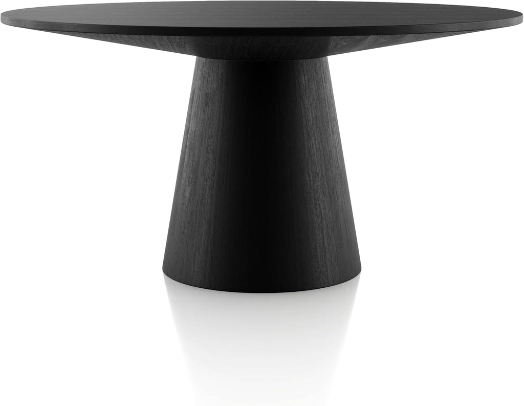 Furniture of America Lestara Modern Solid Wood 59-inch Round Dining Table with Tapered Pedestal Base, Seats up to 6, Easy Assembly, for Home, Kitchen, Living Room, Black