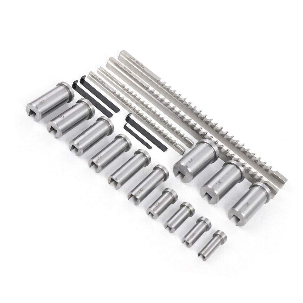 22Pcs Keyway Broach Kit Keyway Broach Set Collared Bushing Shim Sets Metric Size Set w/ 4 Pcs Broach & 13 Collared Bushing & 5 Gaskets High Speed Steel CNC Metal Metalworking Industrial Tools
