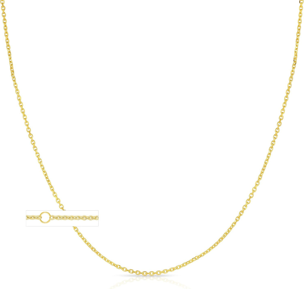 Floreo 14k Yellow Gold, White Gold, or Rose Gold 0.87mm Single Extendable Solid Diamond Cut Cable Chain Adjustable Necklace, 16' - 18 Inch