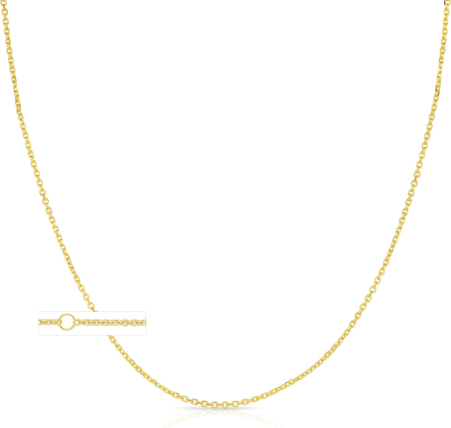 Floreo 14k Yellow Gold, White Gold, or Rose Gold 1.1mm Single Extendable Solid Diamond Cut Cable Chain Adjustable Necklace, 16' - 18 Inch