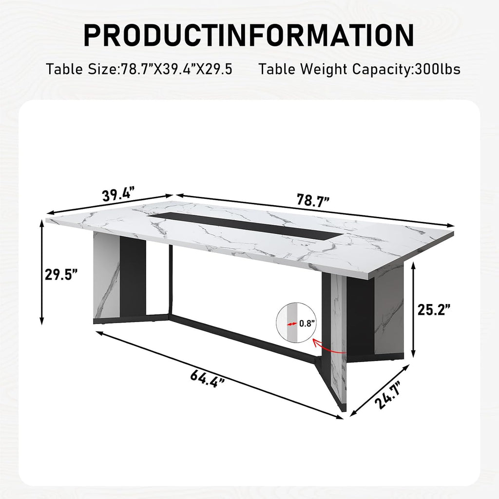 Hlivelood 78Inch Large Dining Table for 6 8 People,Wooden Rectangular Kitchen Table W/Waterproof Tabletop,Large Rectangle Furniture W/Adjustable Legs,White Dinner Table for Kitchen Dining Room(78IN)