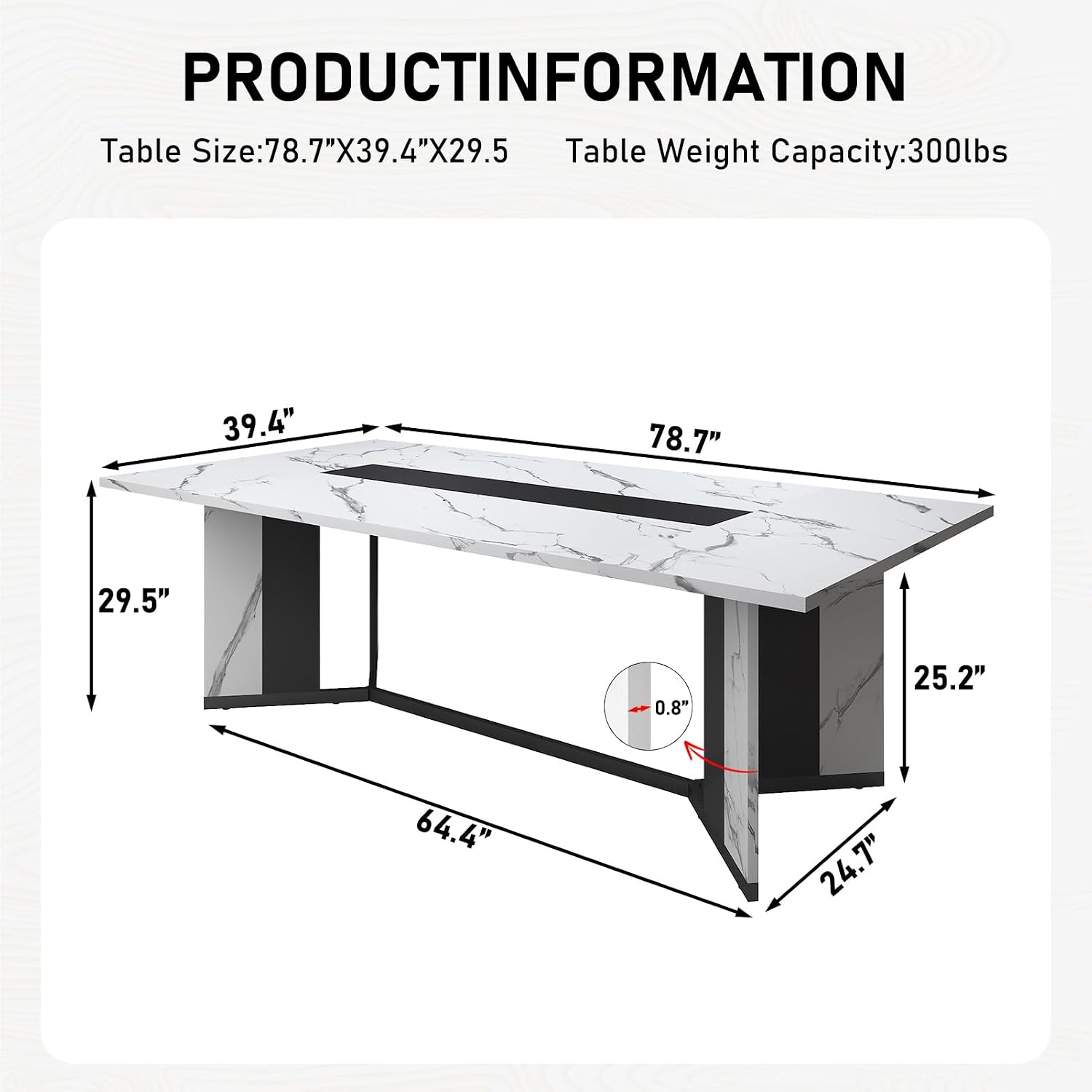 Hlivelood 78Inch Large Dining Table for 6 8 People,Wooden Rectangular Kitchen Table W/Waterproof Tabletop,Large Rectangle Furniture W/Adjustable Legs,White Dinner Table for Kitchen Dining Room(78IN)
