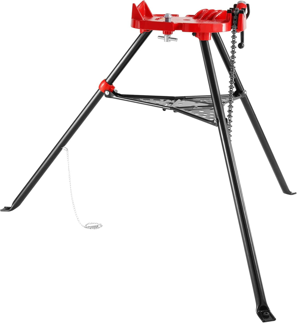 Mophorn 460-6 Tripod Pipe Chain Vise 1/8'-6' Capacity,Pipe Stand Portable Foldable Steel Legs,Pipe Stands w/Tool Tray, Tripod Stand Chain Vise Ideal for a Variety of Pipe Materials