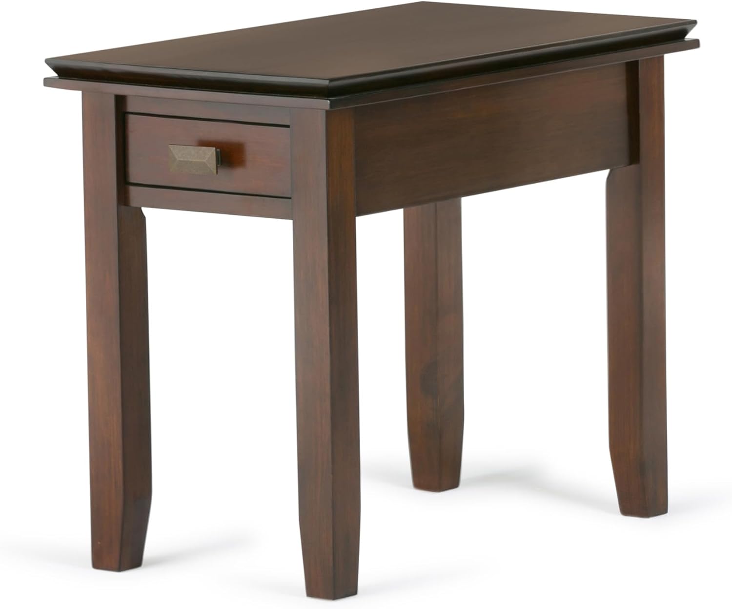 SIMPLIHOME Artisan Narrow Side Table - 14 inch Wide Solid Wood Rectangular End Table with Drawer in Russet Brown, Transitional Nightstand or Lamp Stand for Living Room or Bedroom with Tapered Legs