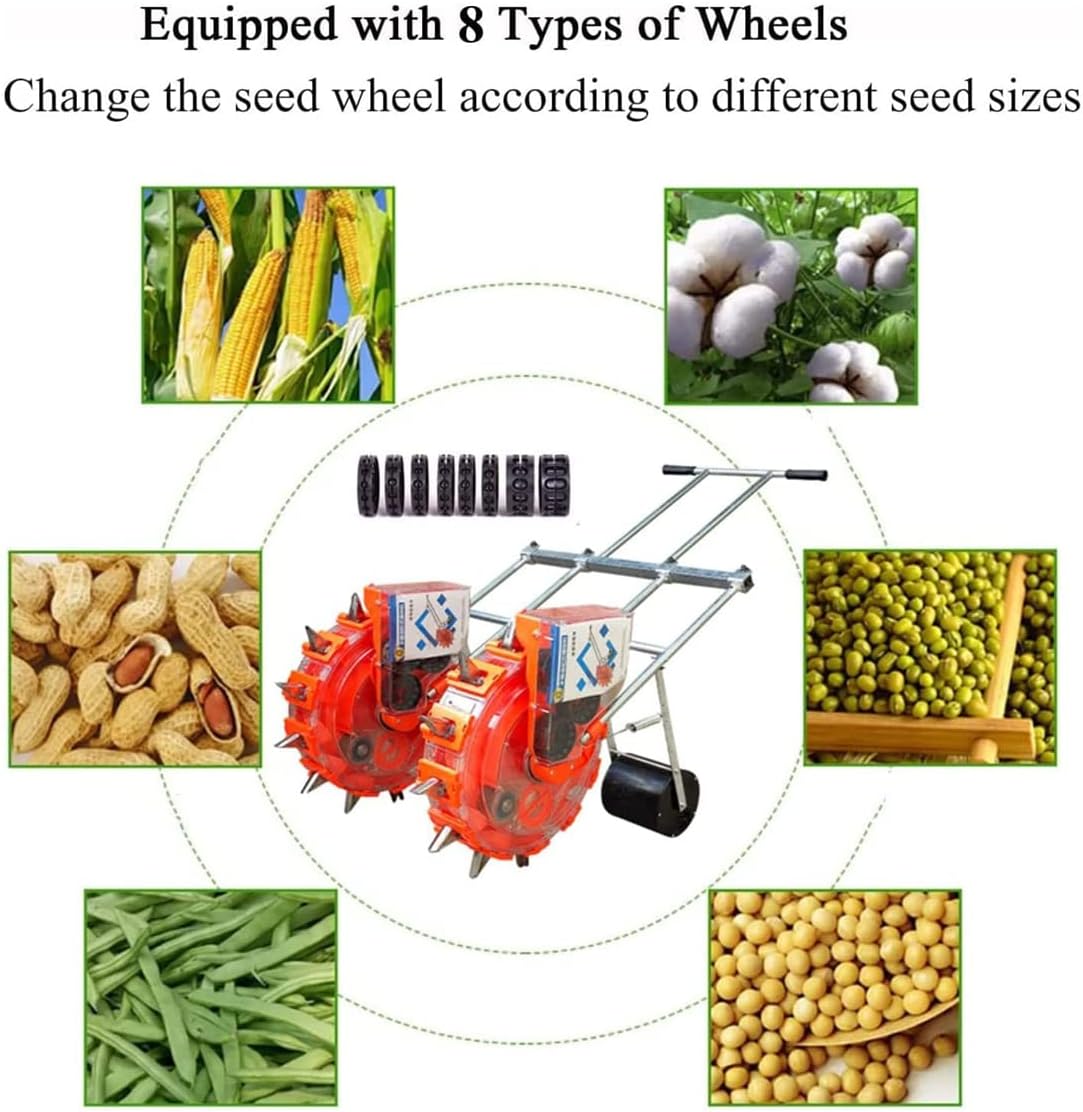 Portable Manual Seeder, Double Row Sowing Spreaders Hand-Push Roller Seeder Garden Seeder Fertilizer Applicator Visible New Automatic Small On-Demand Player,8 Mouths (7 Mouths