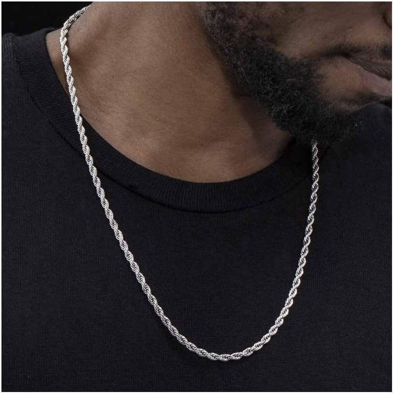 Verona Jewelers 925 Sterling Silver Necklace 4MM Italian Diamond-Cut Rope Chain Necklace for Men and Women- 925 Braided Twist Italian Necklace, Rope Chain For Men,Silver chain 925 Rope Chain (16-36)