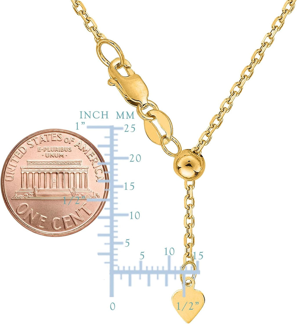 Jewelry Affairs 10k Yellow Real Gold Adjustable Cable Link Chain Necklace, 0.9mm, 22'