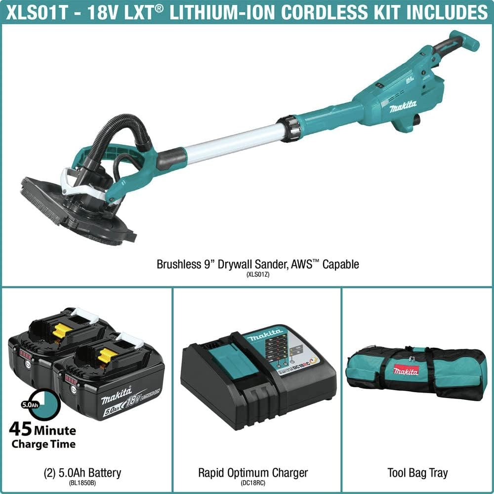 Makita XLS01T 18V LXT® Lithium-Ion Brushless Cordless 9' Drywall Sander Kit, AWS™ Capable (5.0Ah)