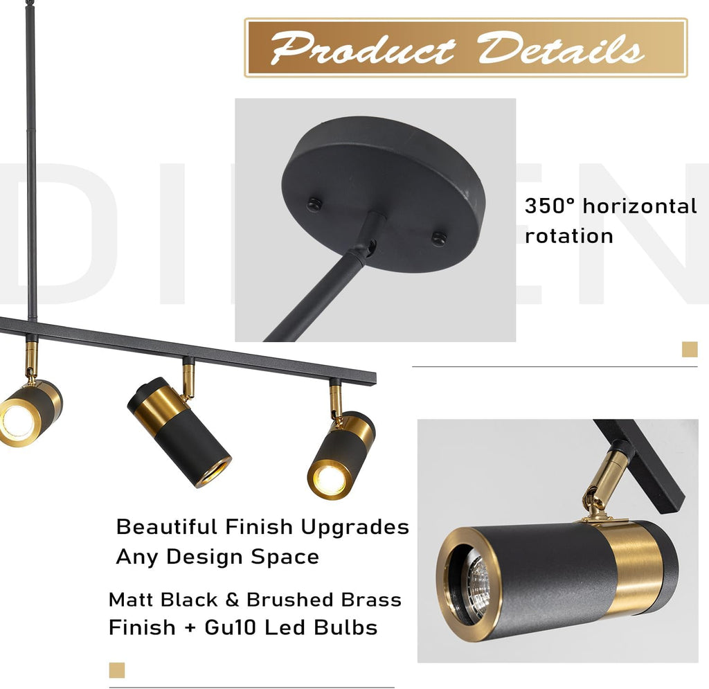 5 Light Modern Track Light Chandelier Industrial LED Hanging Track Lighting Kit Farmhouse Black and Gold Kitchen Track Lighting Fixtures Adjustable Ceiling Mount Linear Spotlights MCL05-5P BK