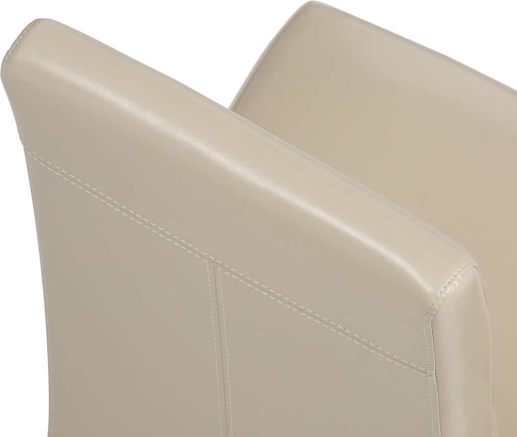SIMPLIHOME Acadian Dining Chairs - Upholstered Solid Hardwood and Vegan Leather Parsons Chair Set in Satin Cream, Transitional Dining Room Seating with Padded Back and Seat (Set of 2)