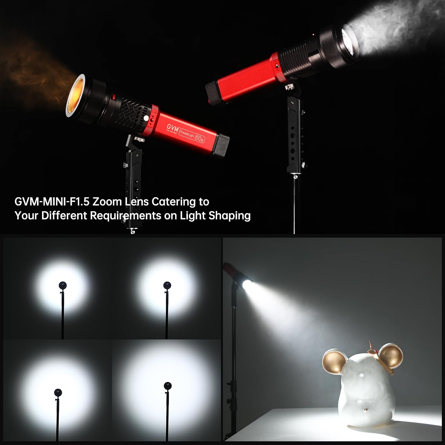 GVM PD60B 60W COB Video Light,3 Packs Portable Bi-Color Studio Lights CRI97+ 2700~6800K,49300 Lux@0.5m, Handheld Photography Lighting for Outdoor/Indoor Shooting, Spotlight for 12 Light Effects