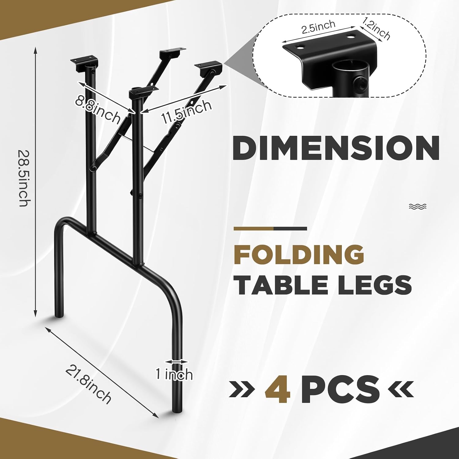 Tandefio 4 Pcs Folding Table Legs 28 Inch Banquet Foldable Table Legs Collapsible Heavy Duty Steel Furniture for Home, Kitchen, DIY or Repairs Desks (Black)