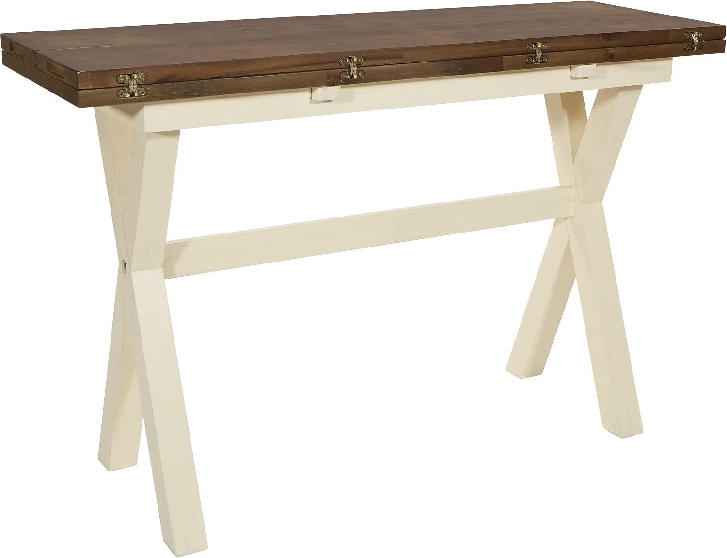 OSP Home Furnishings Albury Farmhouse-Style Flip Top Table with Two-Tone Finish, Antique White Base and Wood Stain Top