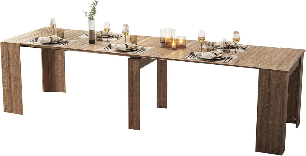 20' to 118.5' Extendable Console to Dining Table, Transformer Dining Table for 2-12 People, Space-Saving Modern Large Table, Expanding Dining Room Table, Gray