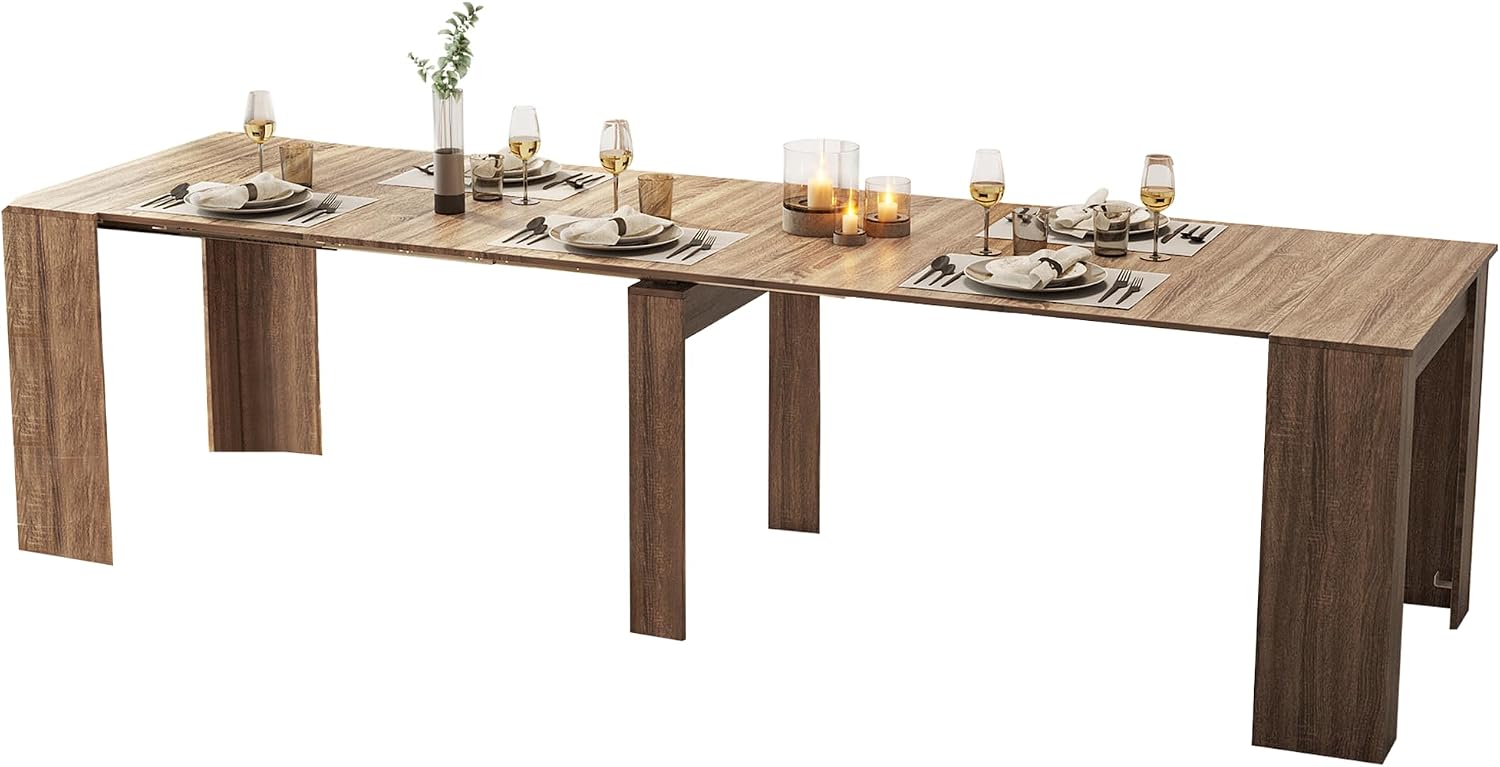20' to 118.5' Extendable Console to Dining Table, Transformer Dining Table for 2-12 People, Space-Saving Modern Large Table, Expanding Dining Room Table, Gray