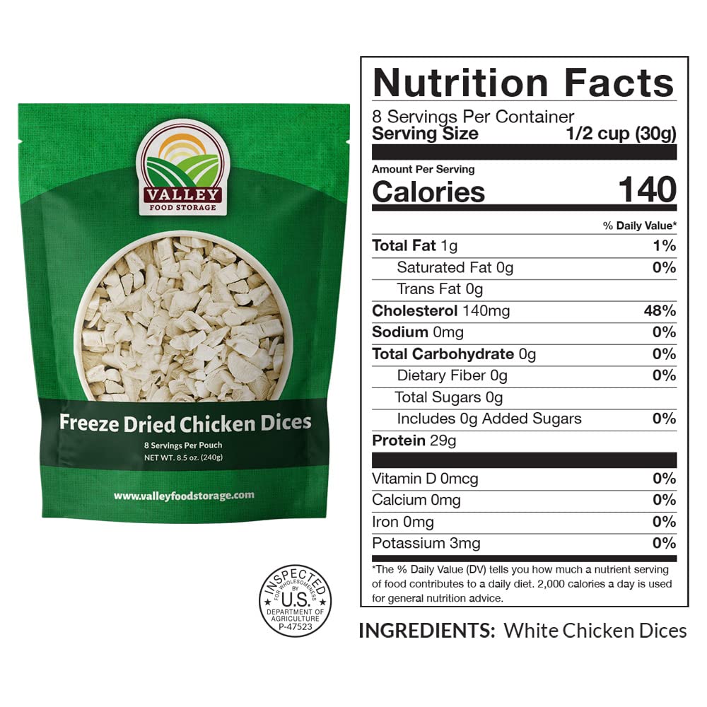 Valley Food Storage Premium Protein Bucket | Freeze Dried Meat & Dairy | 85 Servings, 1,052g Protein | Emergency Food Supply with 25 Year Shelf Life | Prepper Food for Camping & Long-Term Storage
